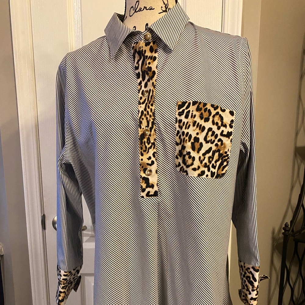 Blue Pin Striped with Leopard pattern